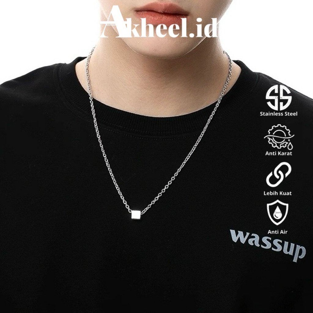 KALUNG TITANIUM LIONTIN PRIA MODEL KUBUS / KALUNG ANTI KARAT / KALUNG LIONTIN