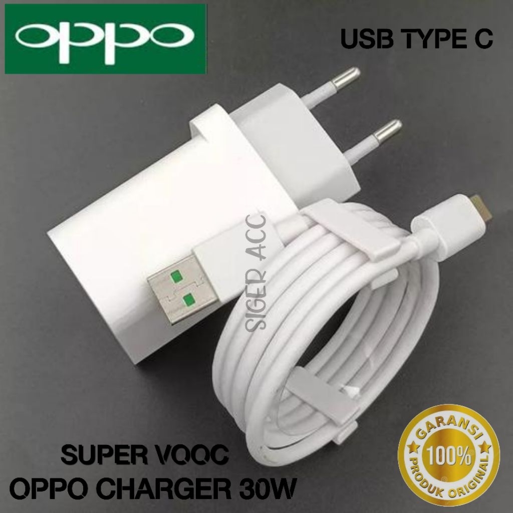 Charger 30 Watt Oppo Reno 4 Super Vooc Original Usb Type C Adaptor Kabel 30W Full Set