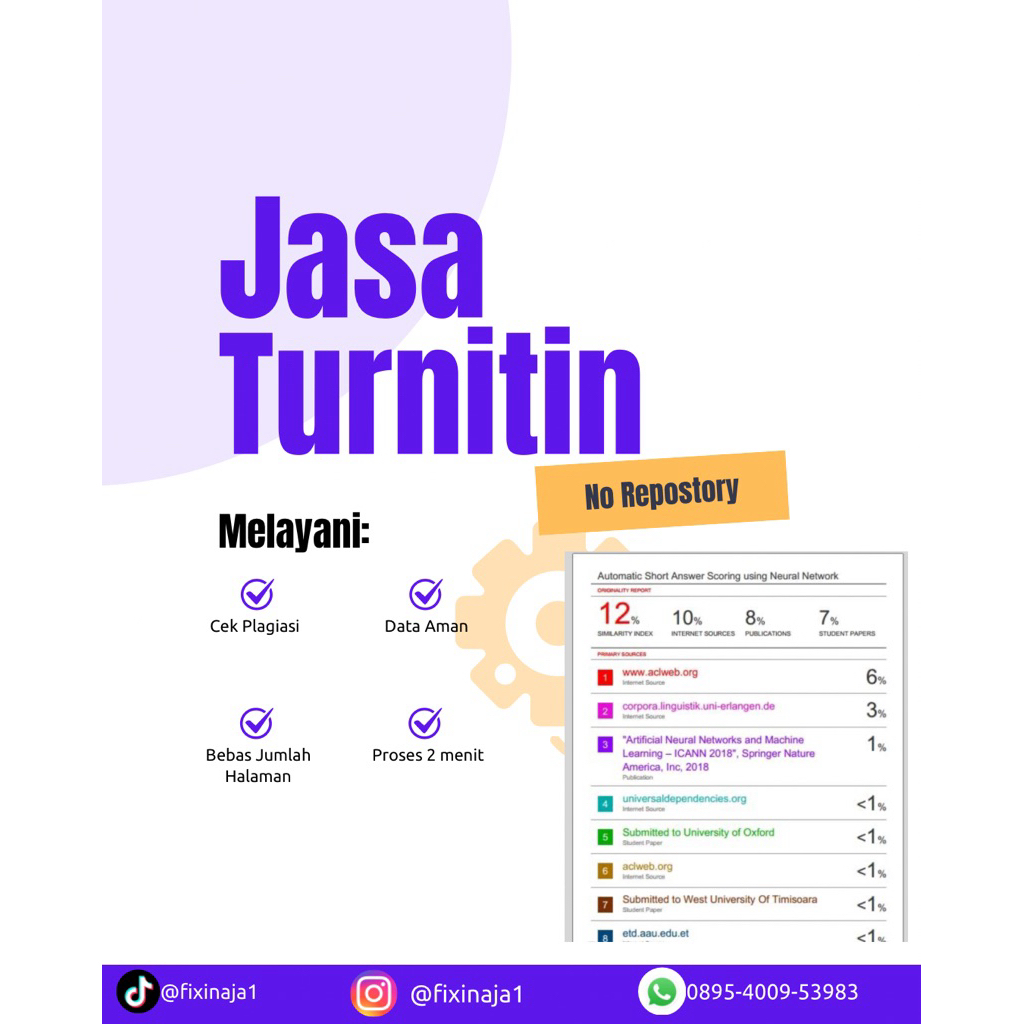 Jasa Plagiarisme cek turnitin 24 jam proses 2 menit beres