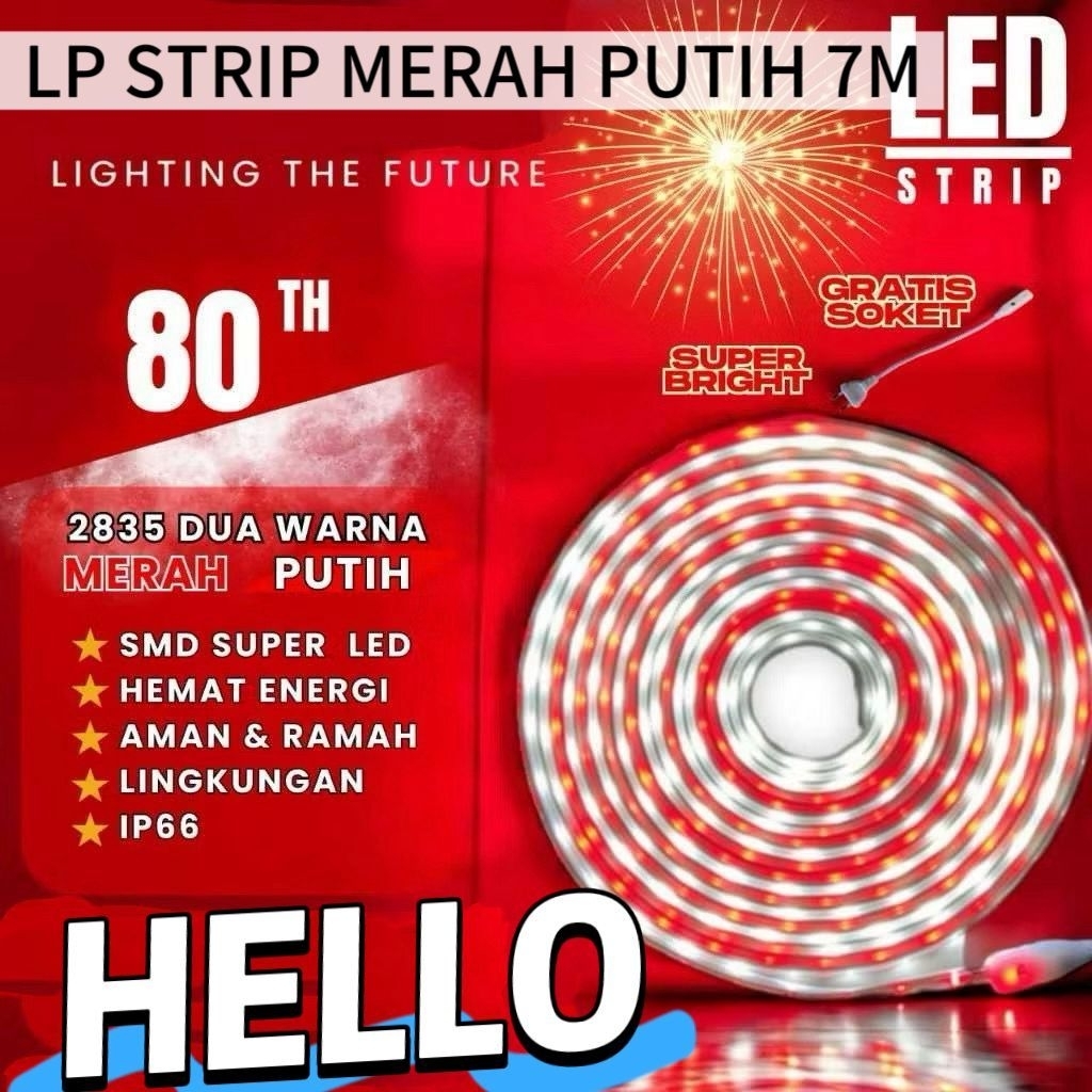 Lampu Strip Outdoor LED 2835 Merah-Putih 7 Meter + Adaptor 220V / Lampu Hias Anti Air LED 3528 Strip
