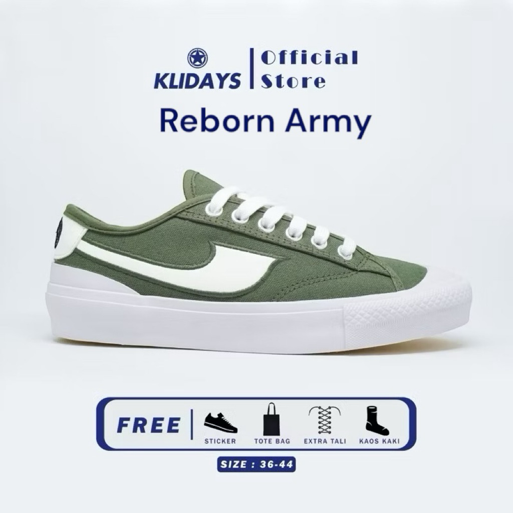 Klidays - Sepatu Pria Wanita Unisex Reborn hijau Army Sneakers Casual Original Terbaru Keren | Sepat