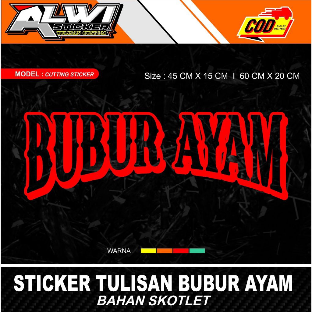 

sticker tulisan bubur ayam bahan skotlet