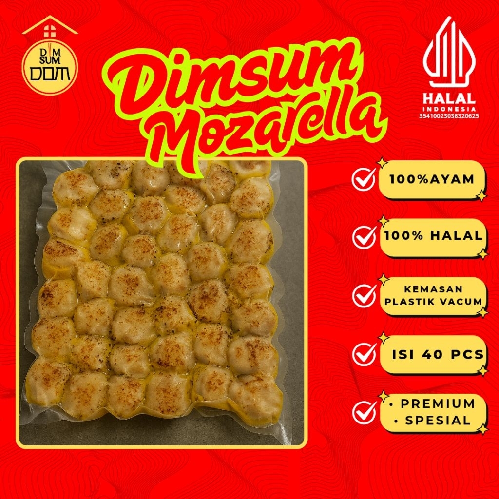 

Dimsum Dom Dimsum Varian Mozarella Full Ayam 100% Halal, Kemasan Plastik Vacum isi 40 pcs Great Premium Spesial