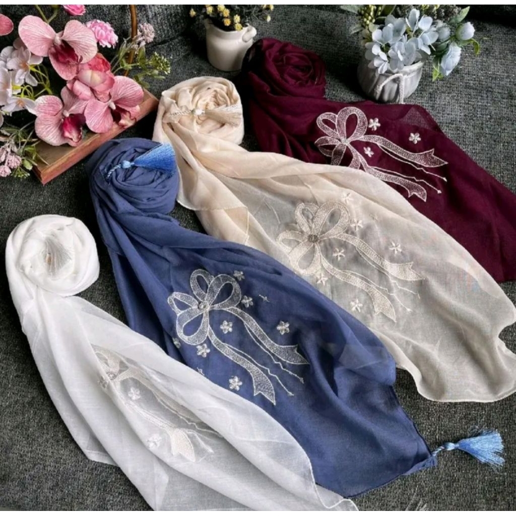 HIJAB SEGI EMPAT PARIS BORDIR coquette   TASEL paris segi empat tasel hijab jilbab paria tasel pita 