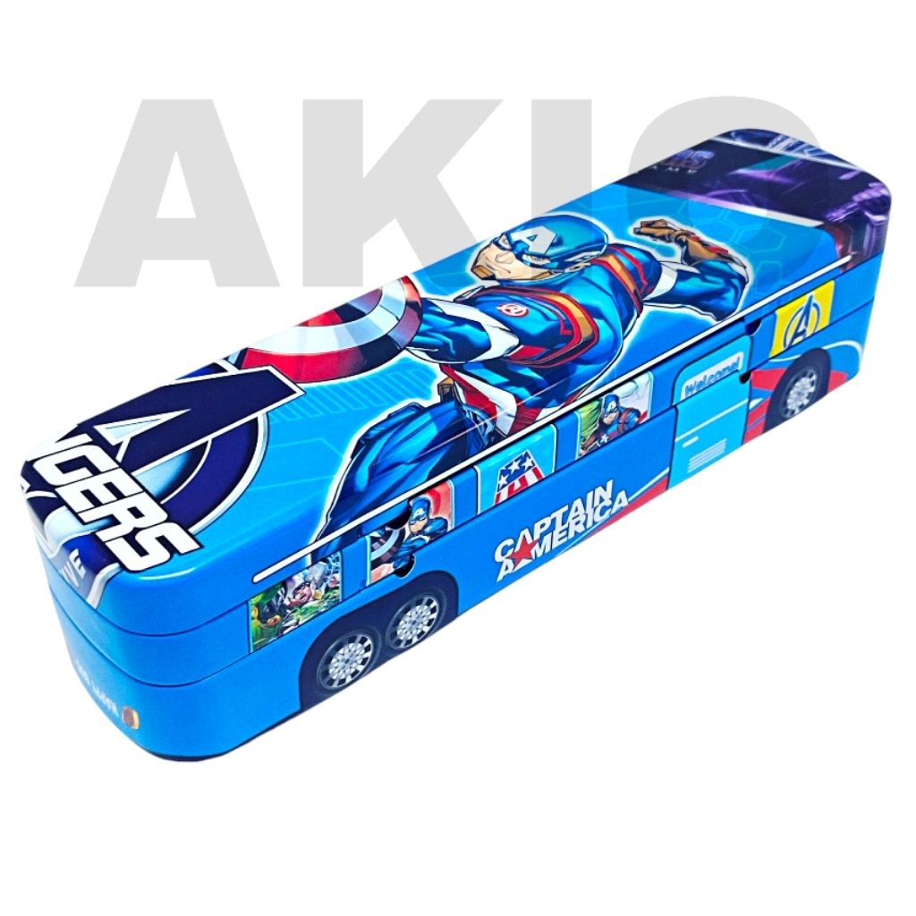 

Tempat Pensil Anak Mobil Bus Bis Karakter SUPERHERO AVENGERS CAPTAIN AMERIKA 2 Susun Tingkat Kaleng Besi B-813
