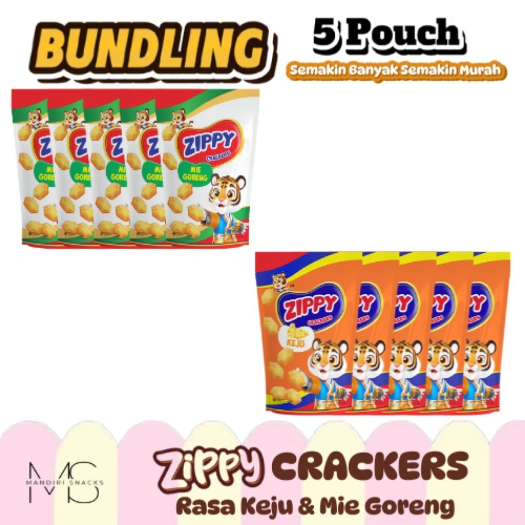 

[BUNDLING 5 POUCH] ZIPPY Crackers Rasa Keju & Mie Goreng Kemasan Pouch