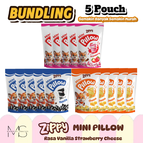 

[BUNDLING 5 POUCH] Zippy Mini Pillow Rasa Strawberry Vanilla Cheese Kemasan Pouch