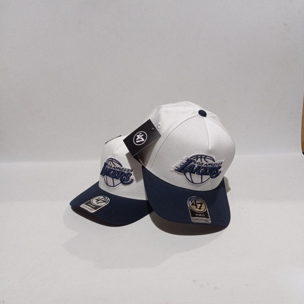 Topi LAKERS Club Basket Full Katun Nevy Putih Topi LAKERS Topi pria wanita LAKERS Twotone