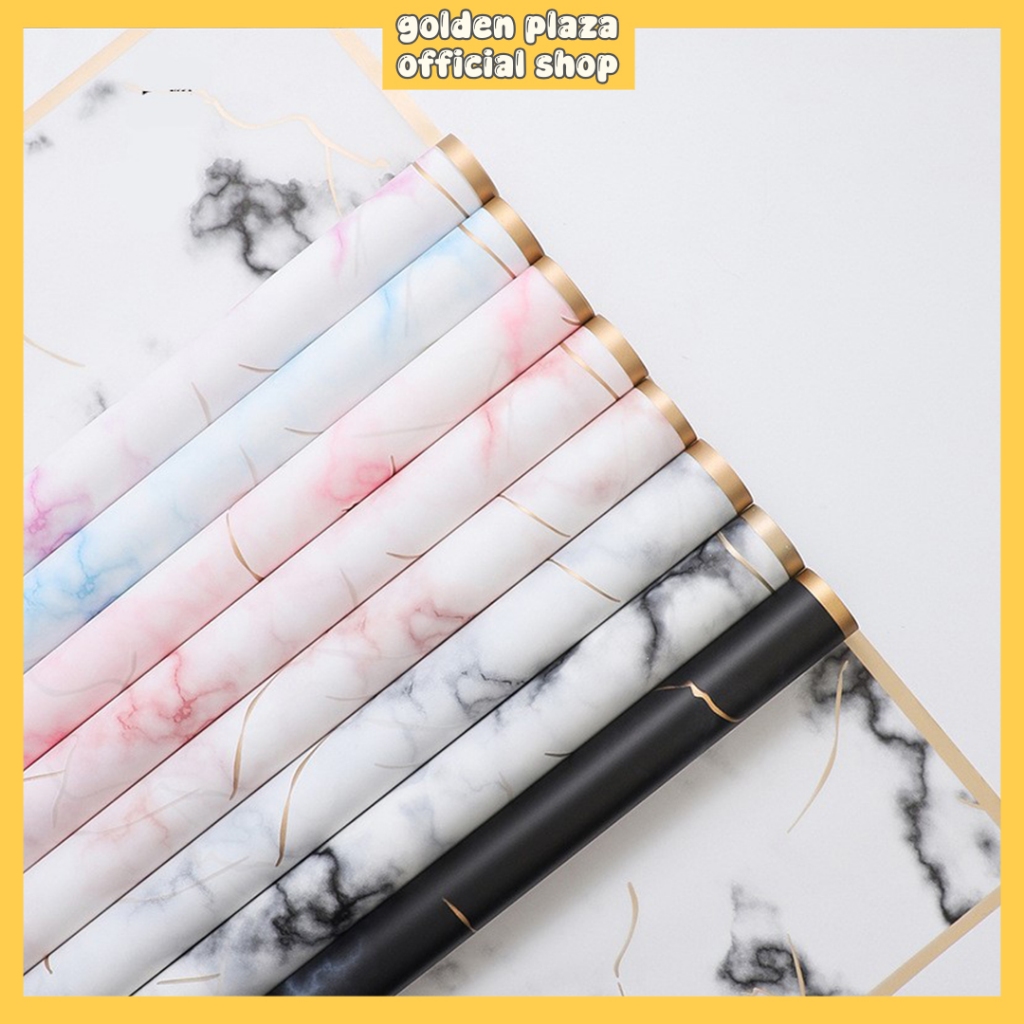 

20 LEMBAR Kertas Buket Bunga Marble Flower Wrapping Gold Line Marble Cellophane KB6048