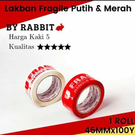 

Lakban Fragile Putih Rabbit Tape 45mm x 100 yard