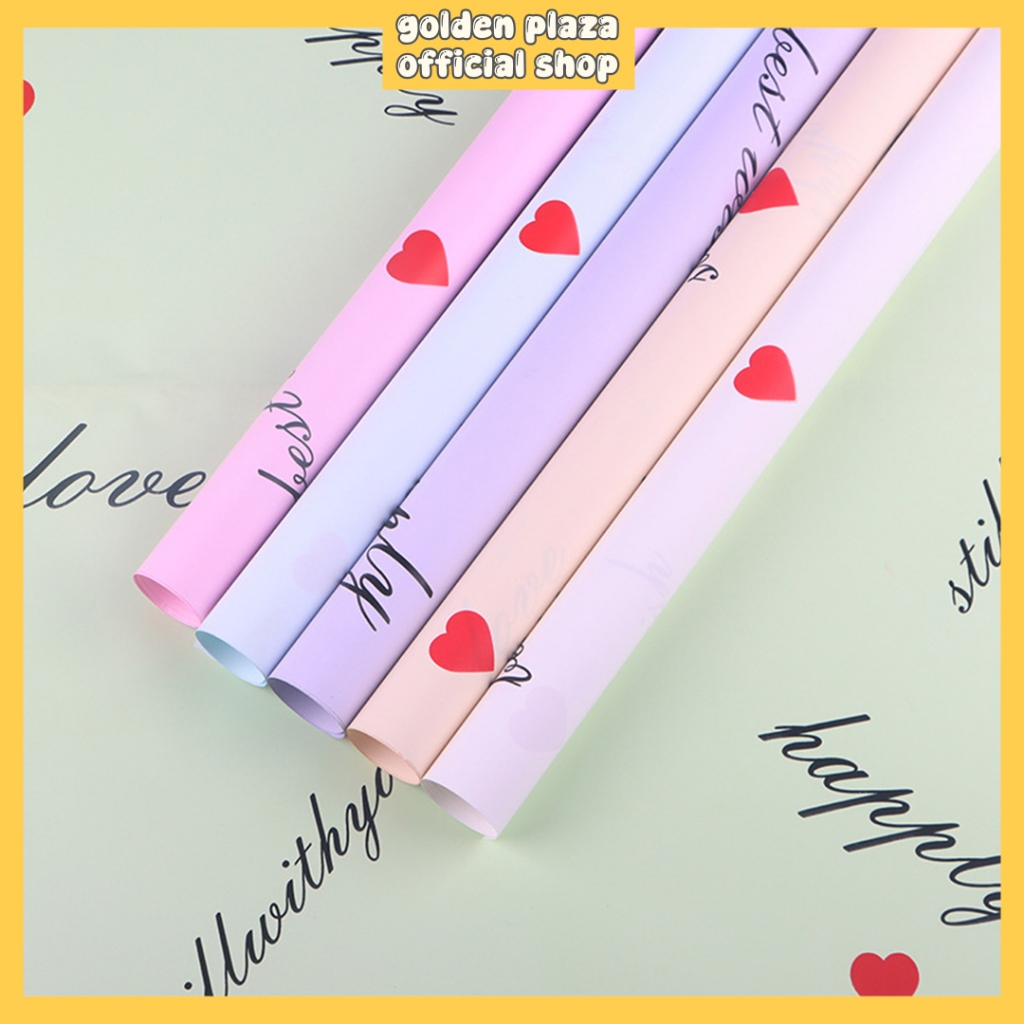 

20 LEMBAR Kertas Buket Bunga Flower Wrapping Happily Love Flowers Cellophane Solid Warna KB6166