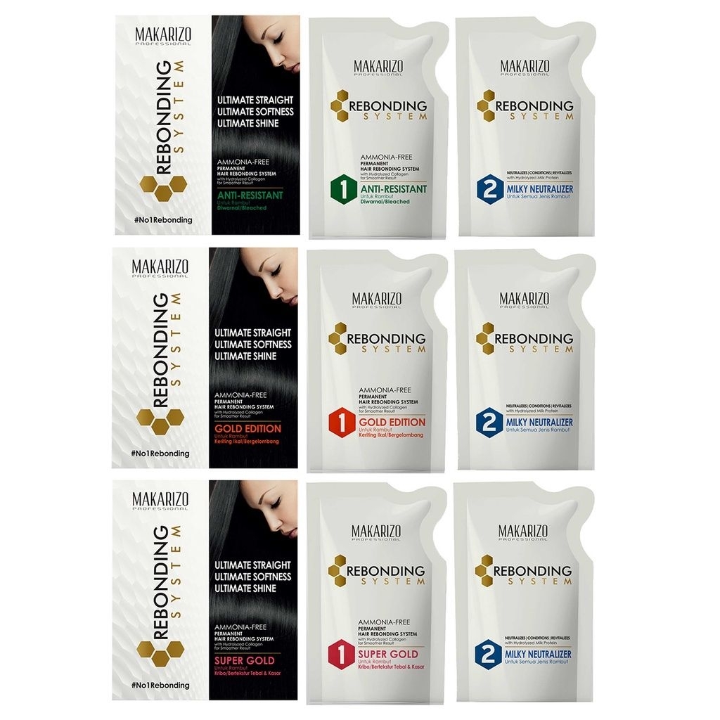 Makarizo rebonding system smoothing sachet step1 step 2