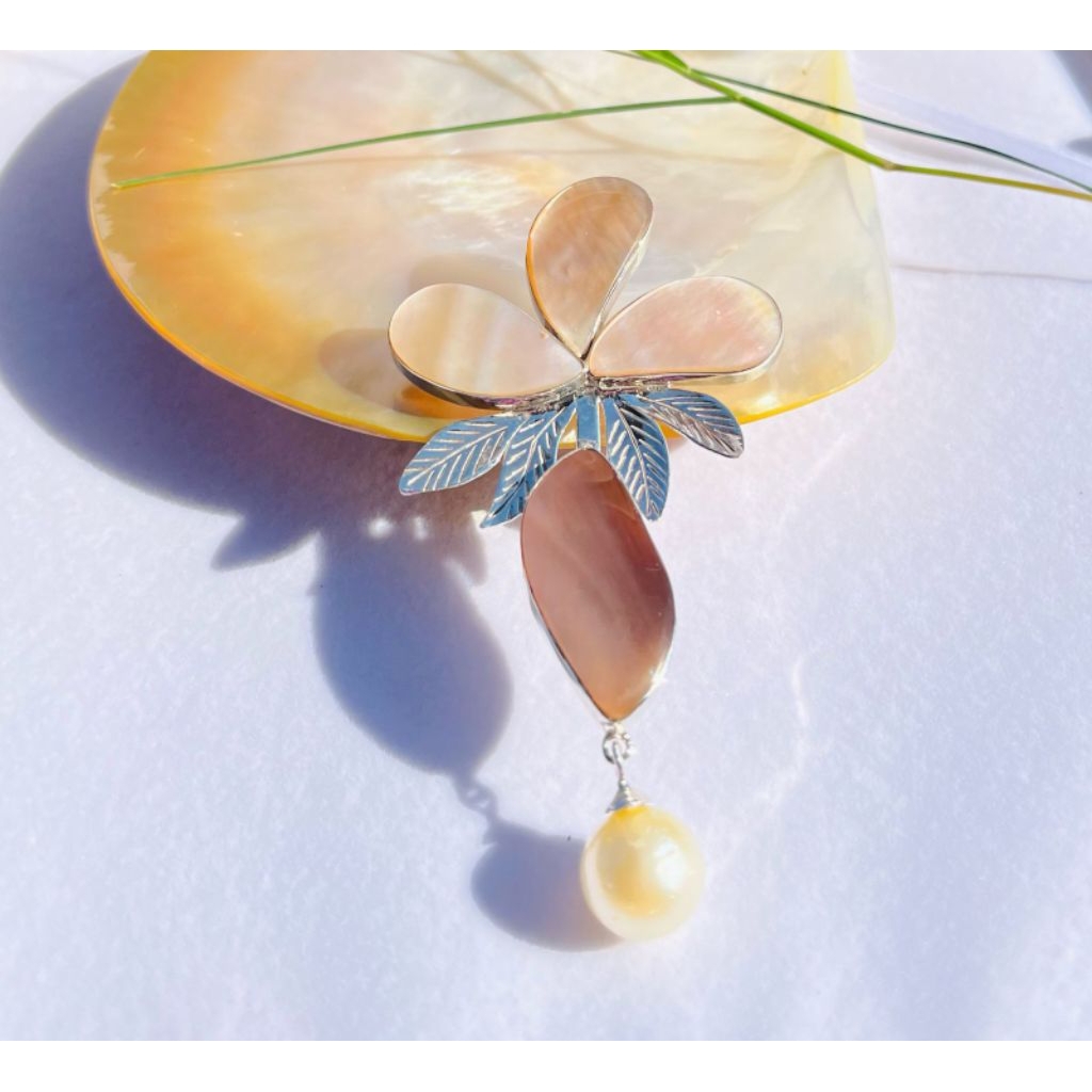 Bros perak kerang mutiara air laut asli lombok/Bros perak kerang handmade
