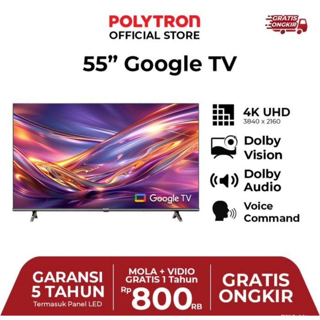 TV LED POLYTRON 55INCH GOOGLE TV 4K UHD PLD 55UG5059 TV POLYTRON 55INCH GOOGLE TV