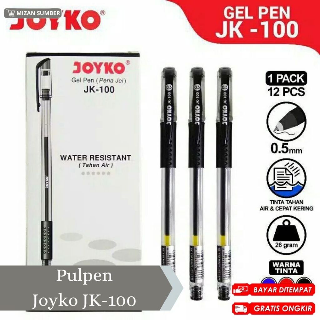 

PULPEN JOYKO JK-100 / JOYKO JK-100 HITAM / PULPEN GEL JOYKO / GEL PEN JK-100 0.5MM / ALAT TULIS / ATK MURAH / CIREBON / COD / FREE ONGKIR