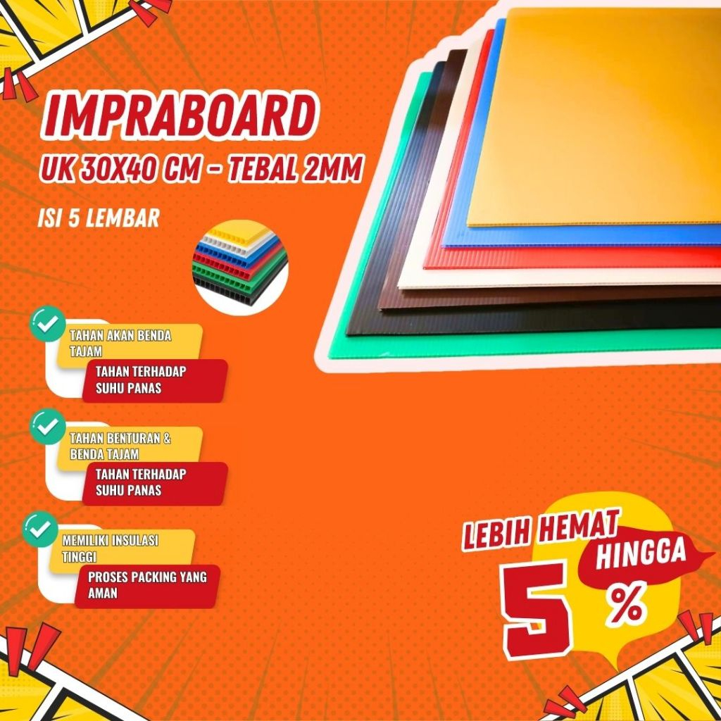 

Kilat Impraboard PP Corrugated UK 30x40 CM - Tebal 2MM (Isi 5 Lembar)