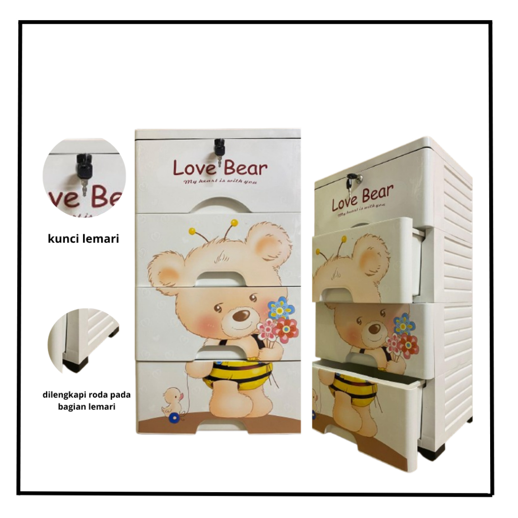 Lemari Baju karakter Plastik Lemari Baby Kecil Susun 4 / Susun 5 Lemari Pakalian