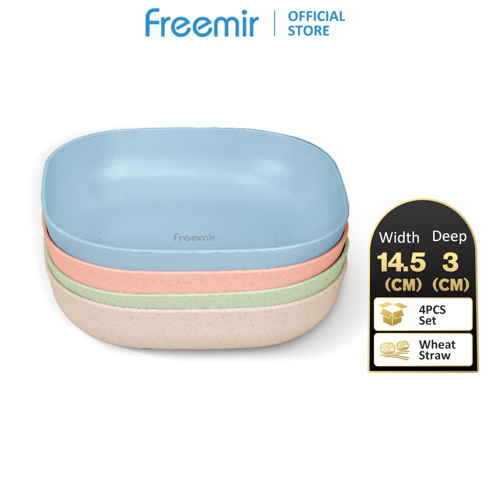 freemir original Set Piring 4Pcs  Wheat Straw Anti Pecah Microwave Safe