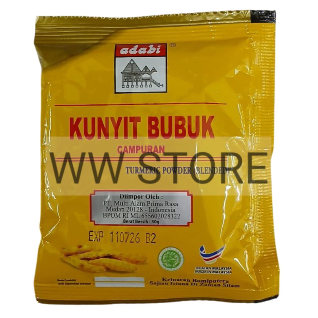 

Bumbu kunyit bubuk campuran halal MUI adabi Turmeric ( Blended ) Powder 30g