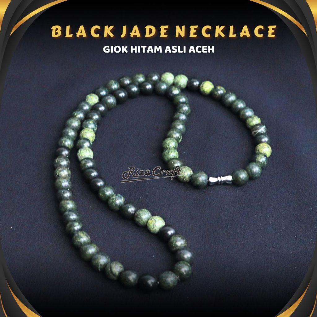 Kalung Pria Wanita Keren  Batu Natural Black Jade Giok Hitam Akik ASLI Aceh by RIZACRAFT