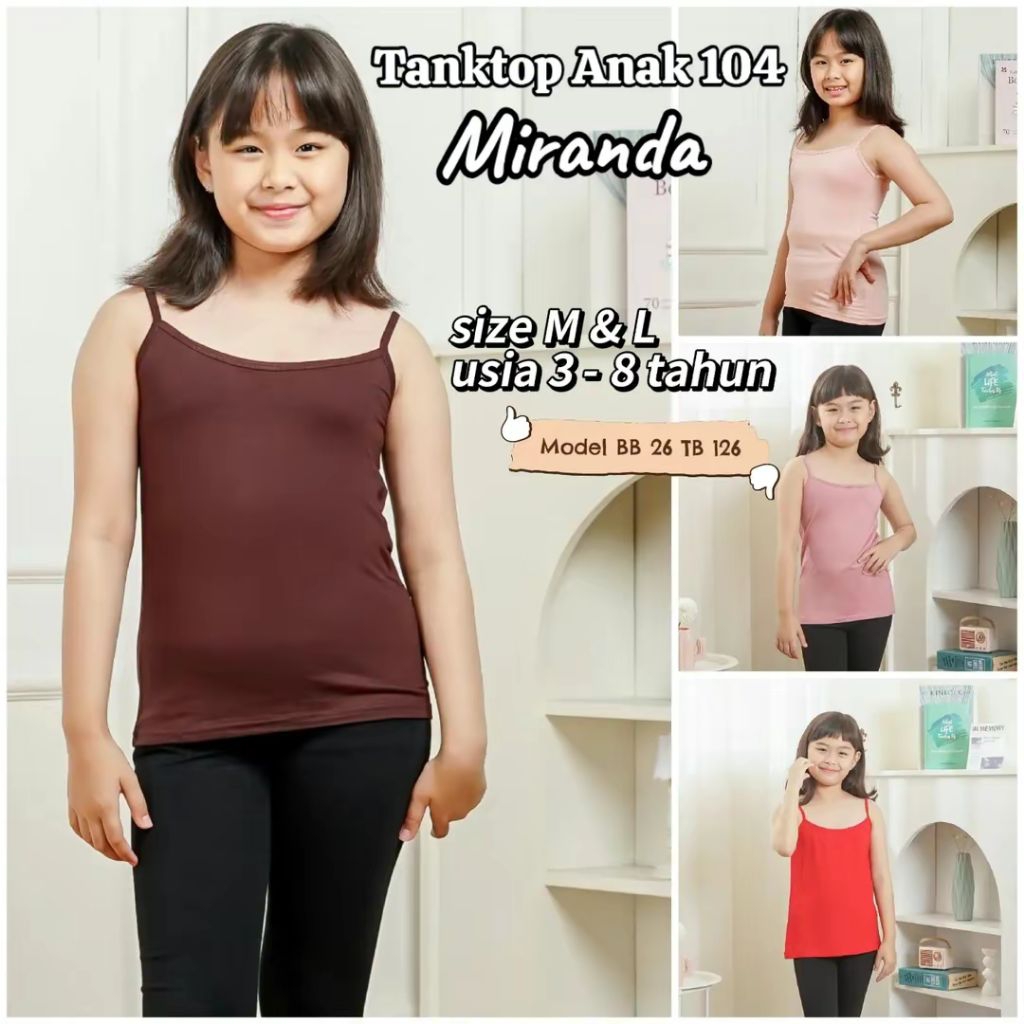 Miranda Tanktop Anak Cewek Perempuan Tali Kecil Bahan Rayon Spandex Usia 1-7 Tahun - 104