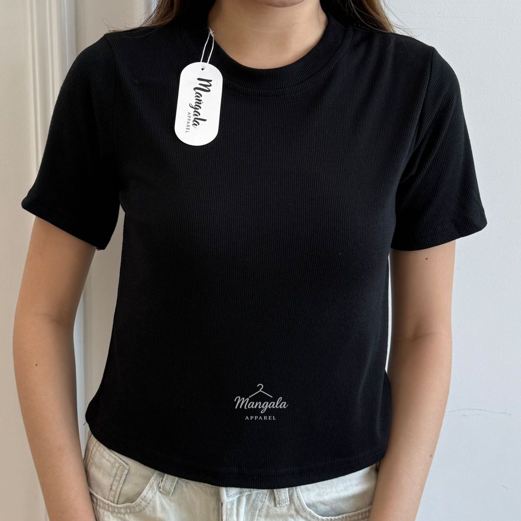Mangala Kenzie Ribbed Crop Tee 1915 – Kaos Atasan Wanita Lengan Pendek Slim Fit Kekinian Kaos Cewek 