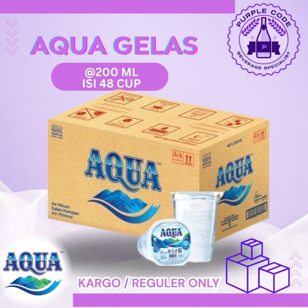 

(KARGO / REGULER) AQUA GELAS DUS 220ml Isi 48 CUP Per Karton - READY AQUA CUP Air Minum Kemasan Botol Minuman Kardus