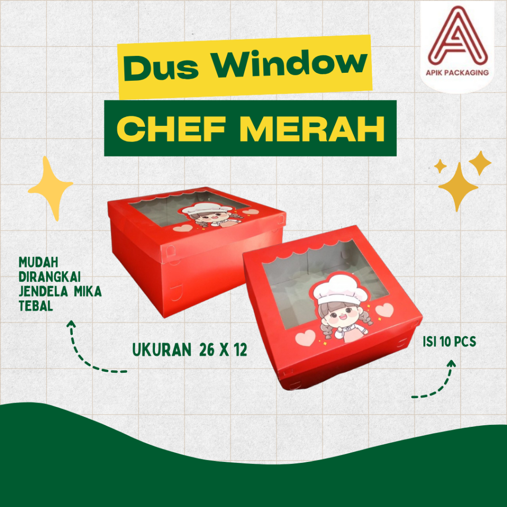 

Dus Window Motif Chef Warna Merah Untuk Cake Ukuran 26X12 Isi 10pcs
