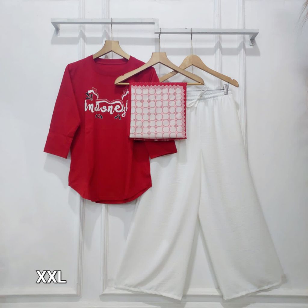 One Set Kaos Kulot Crinkle // Blouse Set Kulot // Atasan Set Celana // SET JUMBO//Set Kemerdekaan Me