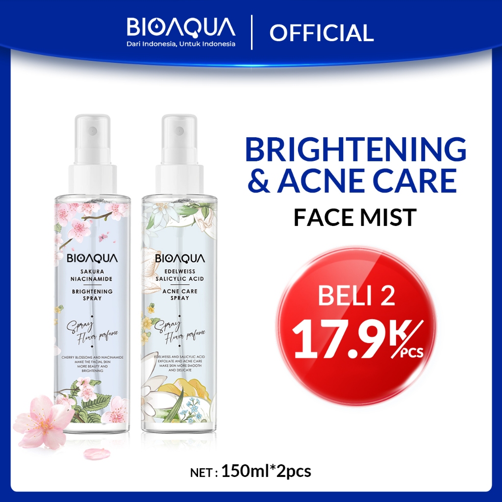 [Paket Hemat]-BIOAQUA Face Mist GLowing Everyday Spray Wajah Portable 150ml x 2pcs Hydrating / Brigh