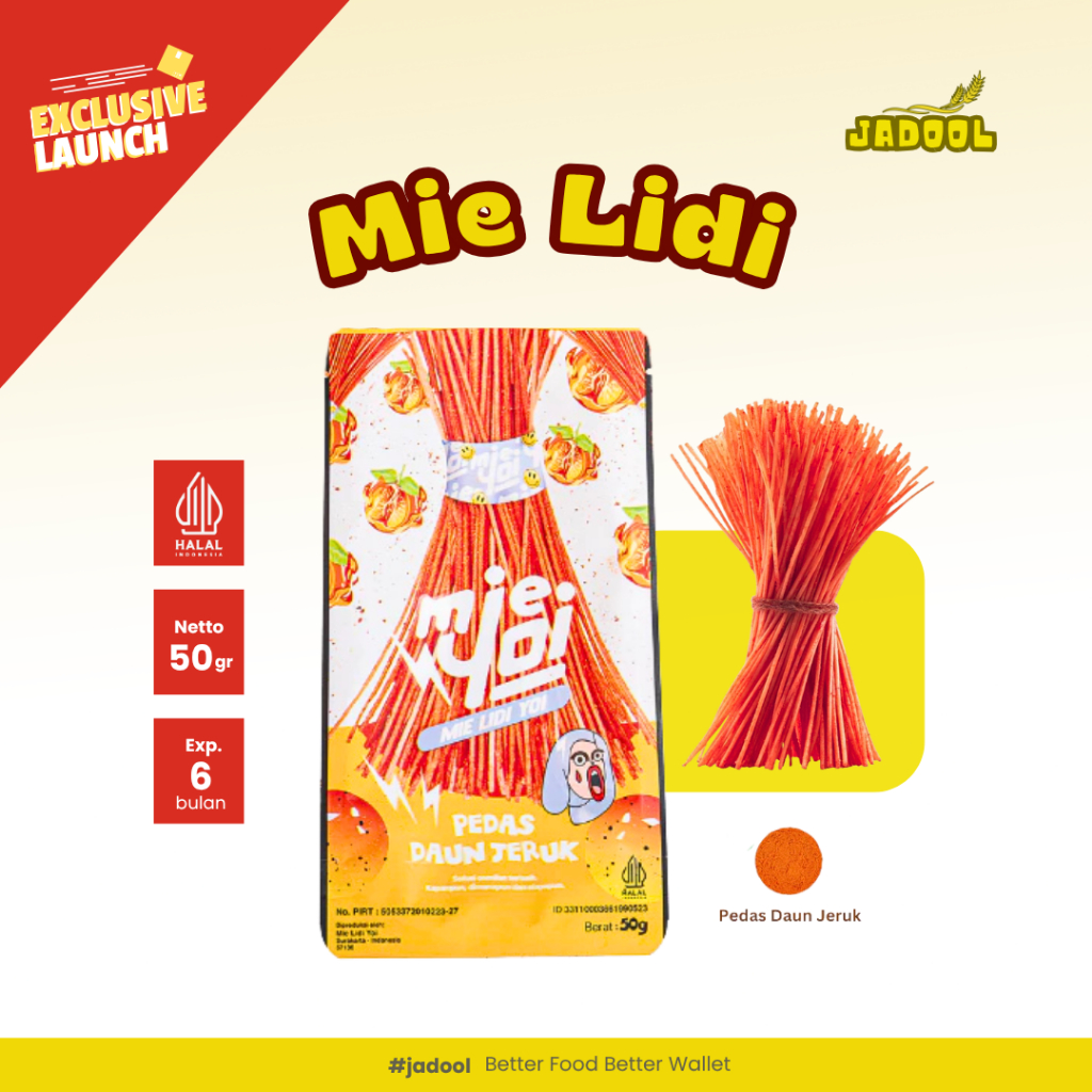 

JADOOL Mie Lidi Rasa Pedas Daun Jeruk | Cemilan Jadul Mie Lidi (isi 50gr) Bumbu Tebal Tanpa Bahan Pengawet