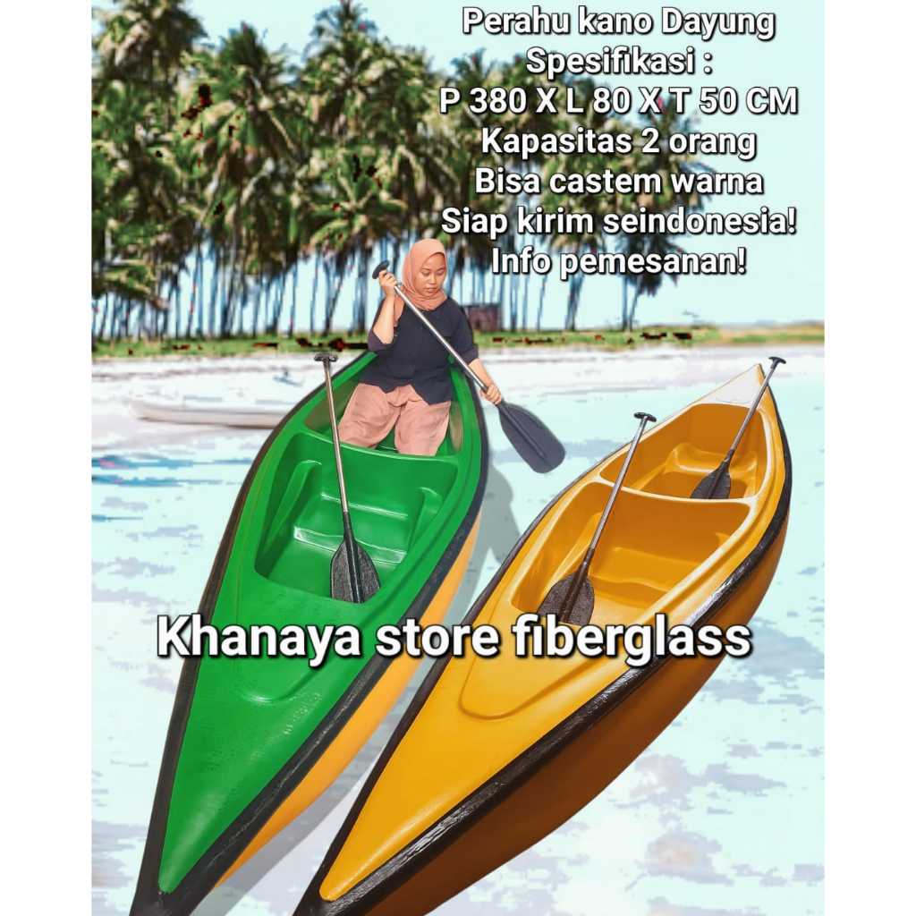 Perahu kano fiberglass-perahu dayung-perahu wisata kapasitas 2 orang-Kano dayung baru