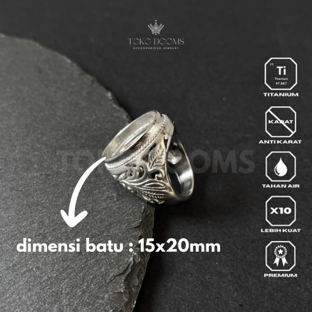 ring emban doff cincin [TITANIUM] 15x20 bunga super elegan istimewa