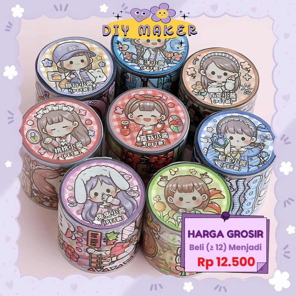 

DM Washitape Stiker Masking Tape Dodogirl PVC/ Bening Anti Air Stiker / Sticker Rolling DIY TLD85