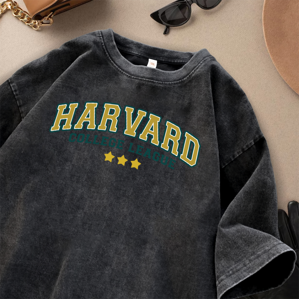 Tshirt Ys Buyer Kaos Lengan Pendek | Motif Hardvard | Kaos Oversize Warna Hitam Washed Bahan Cotton