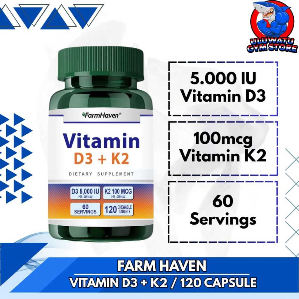 Farmhaven USA Vitamin D3 5000 IU + K2 100mcg 120 Tablet D3K2 5000IU - Bone Health Support