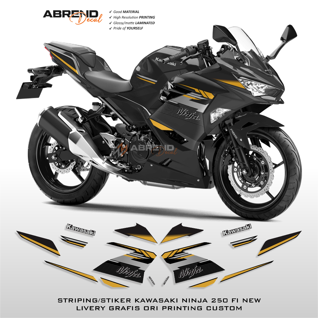 Axedecal -  Striping Sticker Vinyl Anti Gores Kawasaki Ninja 250 Fi New List Gold Ori Printing
