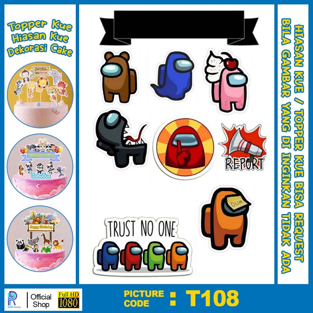 TOPER KUE AMONG US / TOPPER KUE KARAKTER AMONG US / TOPER HAPPY BIRTHDAY / HIASAN KUE TO106