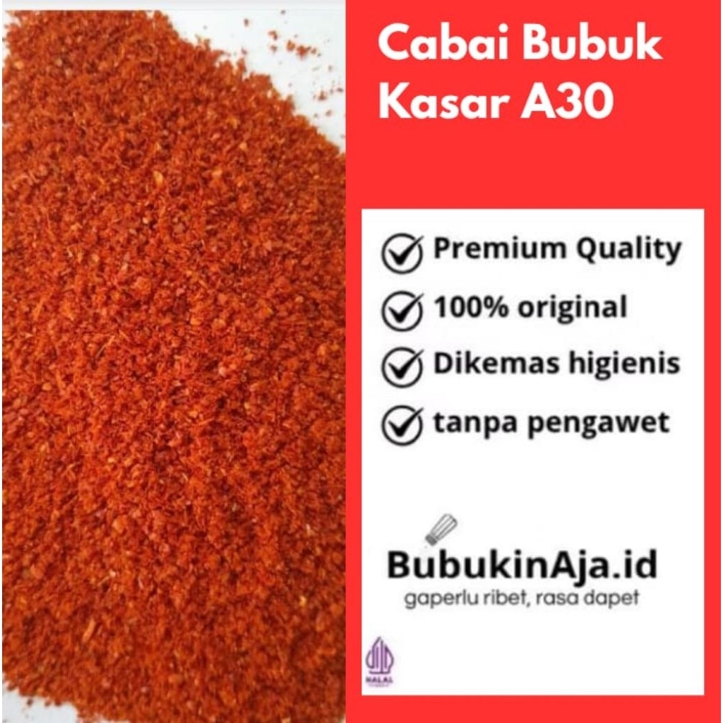 

Cabai bubuk kasar A30..dengan cabai extra halus pedasnya pas bagi pecinta pedas..1000gr