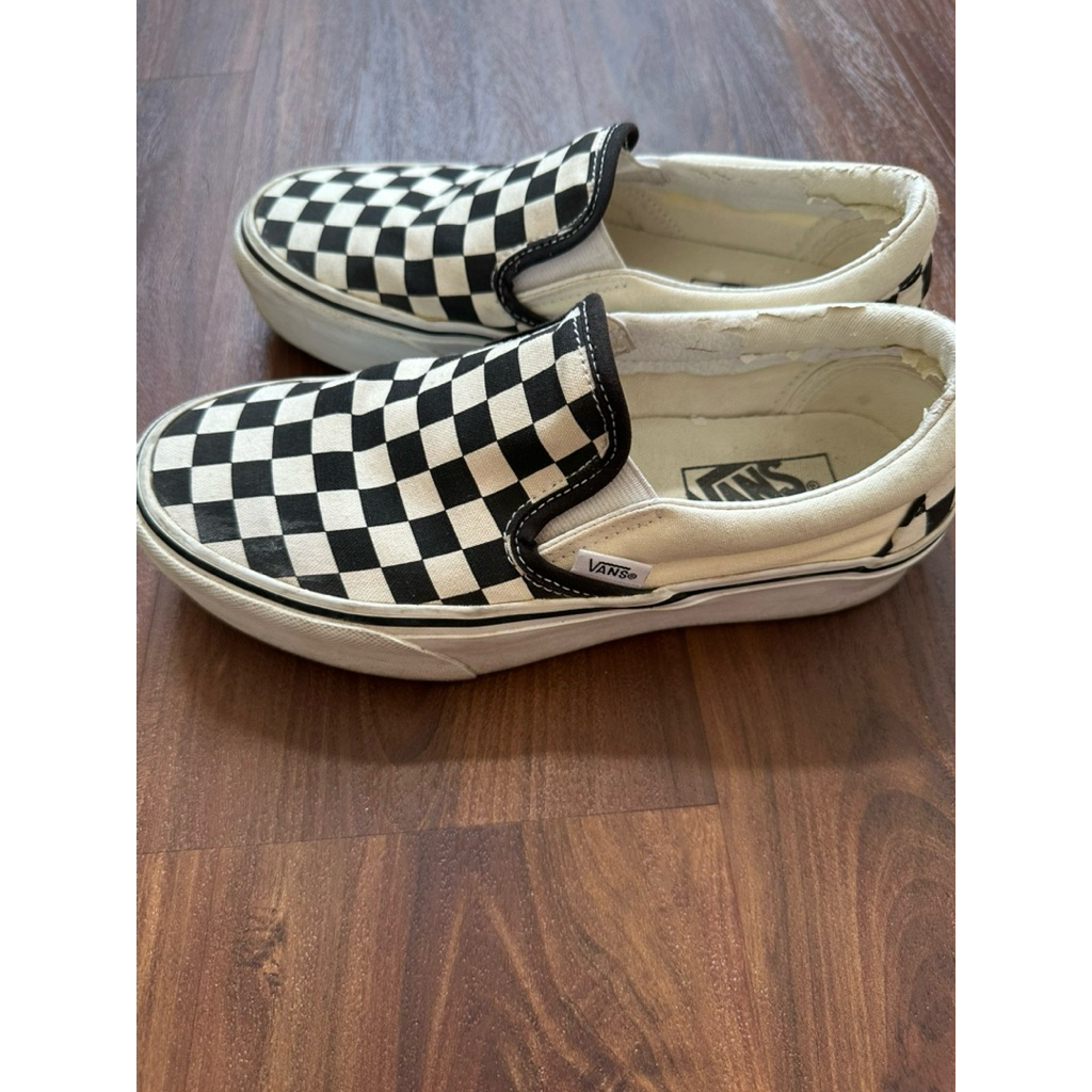 vans checkerboard slip on platform leather preloved size 37 23.5cm