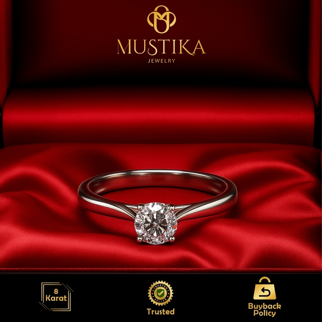 Cincin Emas Putih 8K / 375 Model Solitaire Fashion [Mustika] Mustika Gold Jewelry