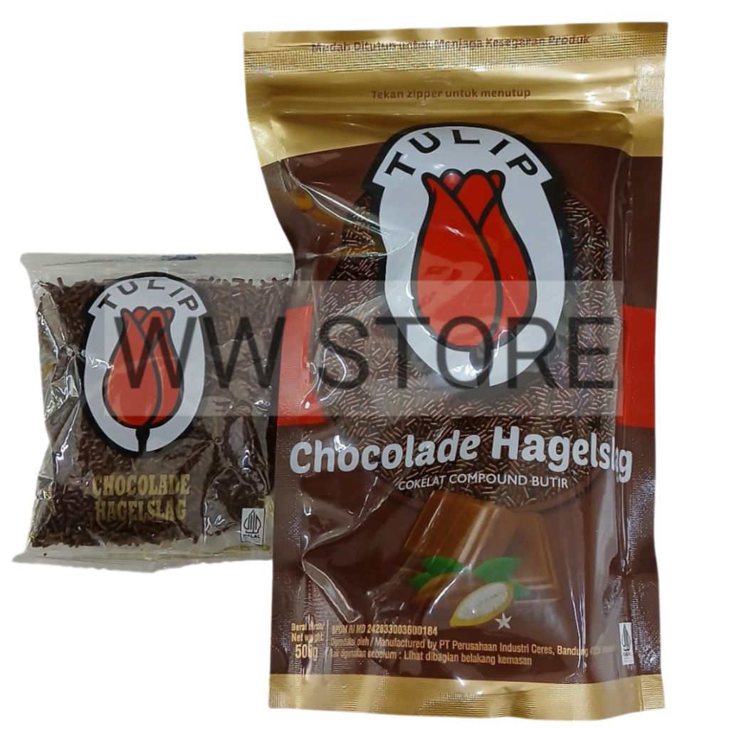 

Butiran coklat tabur meses meises cokelat paduan butir polos halal MUI TULIP Chocolade Hagelslag Compound Chocolate Rice 75g 500g