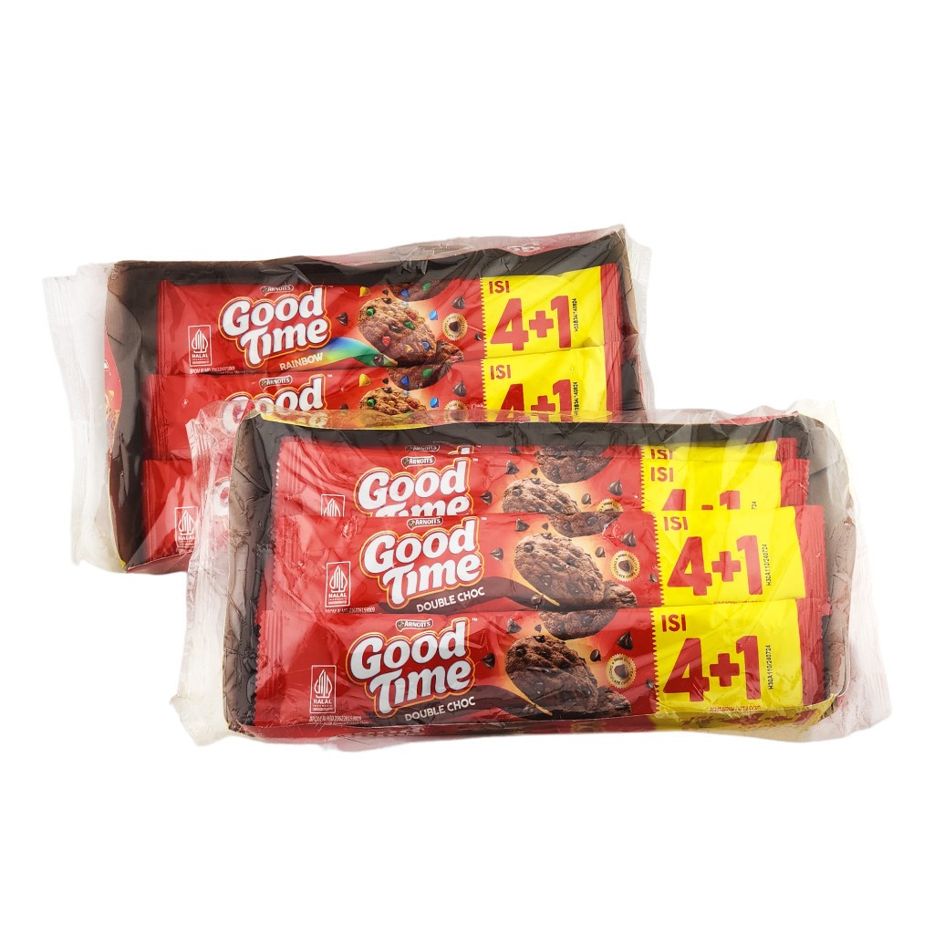 

Good Time Cookies 1 Dus - Kemasan 4+1, Netto 12 Bks x 26gr