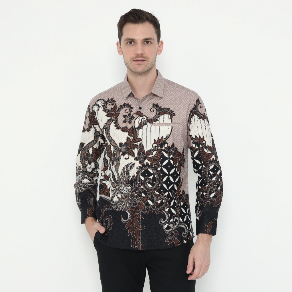 Kemeja Batik Pria Atasan Batik Modern Lengan Panjang Warna Salem OLR293