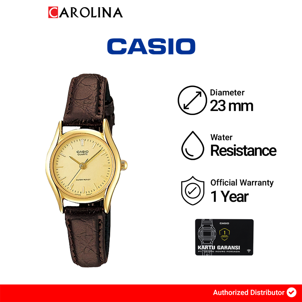Jam Tangan Wanita Casio General LTP-1094Q-9A Enticer Gold Dial Brown Leather Band