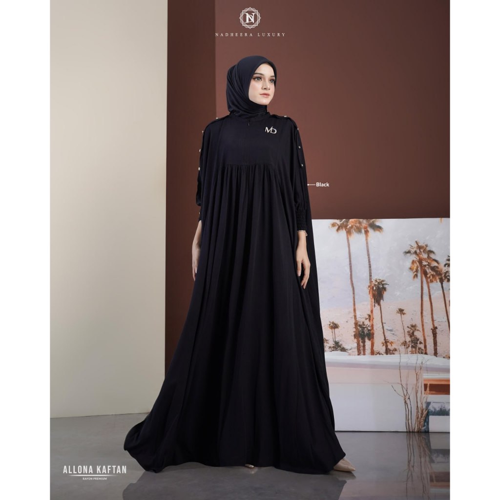 Nadheera ALLONA Kaftan Rayon Premium | Kaftan Mewah Kondangan Busui Wudhu Friendly - Nadheera Ori - 