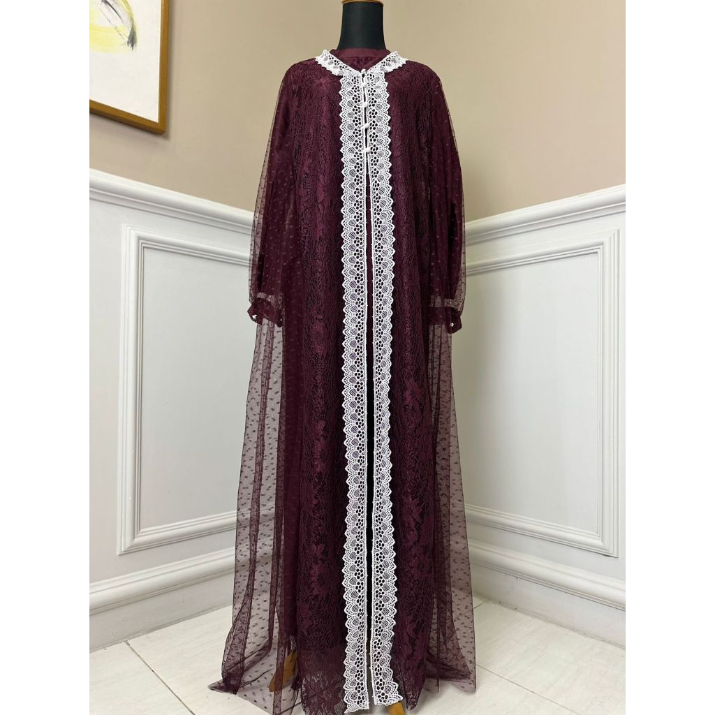 Gamis Brokat Mewah Bahan Maxmara Silk Mix Tile // Shanum Dress Pesta Full Reanda Kekinian