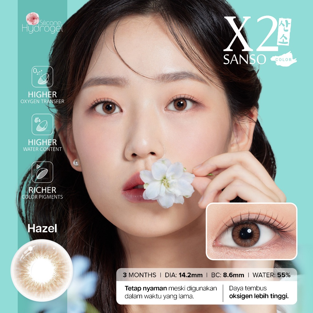 X2 Sanso Softlens - Hazel | Soflens Premium Korea | Soflens Minus Diameter 14.2mm