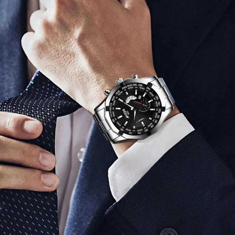 AIYISHI 1623 Jam Tangan Pria Luxury Stainless Steel Sport Quartz Original Anti Air Watch + Kotak Gra