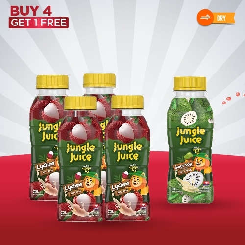 

BUY 4 PCS JUNGLE JUICE LYCHEE FREE 1 PC SOURSOP 200 ML